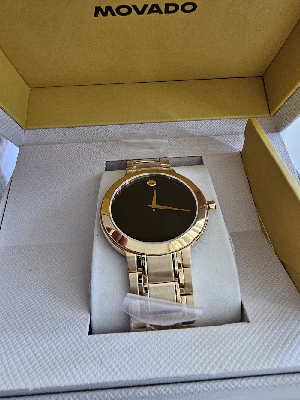 Movado Gold-Tone Bracelet Watch with Black Dial